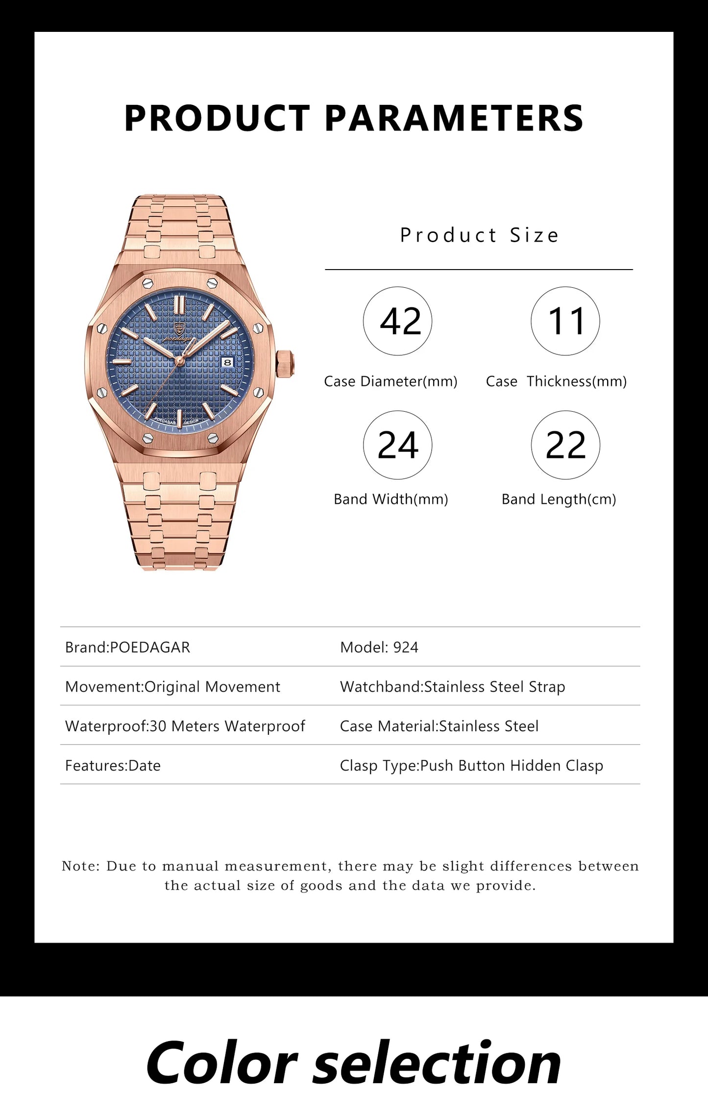 2025 New POEDAGAR 924 Luxury Man Business Watch